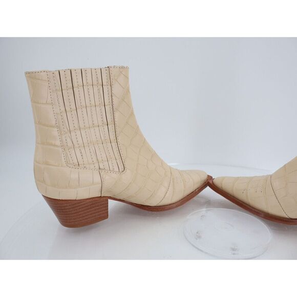 Schutz Briani Crocodile Embossed Leather Bootie Western Ivory Chelsea Pointy 5B - Picture 8 of 11